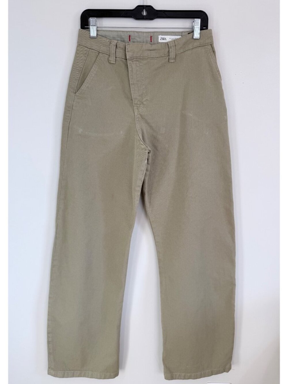 Zara Women’s Tan High-Waisted Wide-Leg Cotton Pants With Back Pockets Size 28 EU